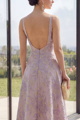 High Low Floral Ruffled Dusty Lilac A Line Wedding Guest Dress