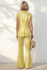 Shawl Lapel Yellow 2 Piece Women's Linen Suits