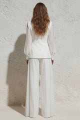 Notched Lapel White Ruched Women Suits with Bow