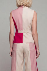 Peaked Lapel 2 Piece ColorBlock Light Khaki Women Suits
