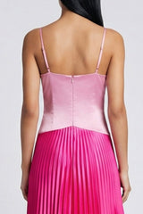ColorBlock Pink and Fuchsia A Line Pleated Maxi Formal Dress