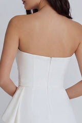 Strapless Ruffled Ruched Mini White Dress