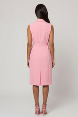 Shawl Lapel Bodycon Pink Midi Work Dress with Sash