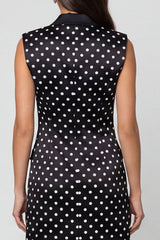 Black Peaked Lapel Polka Dot Sleeveless Bodycon Mini Work Dress