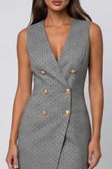Grey Sleeveless Bodycon Midi Work Dress with Slit