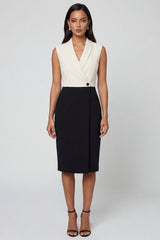 Shawl Lapel ColorBlock Black and White Bodycon Work Dress