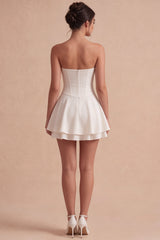 Basque Waist Strapless A Line Mini White Dress