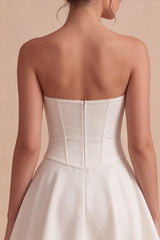 Basque Waist Strapless A Line Mini White Dress