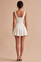 Cowl Neck A Line Pleated Satin Mini White Dress