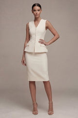 Ivory 2 Piece Sleeveless Bodycon V Neck Midi Work Dress