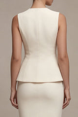 Ivory 2 Piece Sleeveless Bodycon V Neck Midi Work Dress