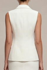 Notched Lapel White 2 Piece Bodycon Pearled Mini Work Dress