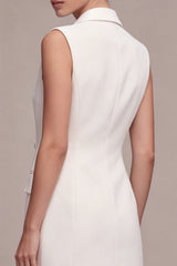 White Notched Lapel Bodycon Sleeveless Mini Work Dress