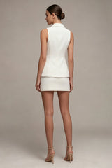 2 Piece White Notched Lapel Bodycon Sleeveless Mini Work Dress