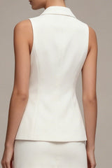2 Piece White Notched Lapel Bodycon Sleeveless Mini Work Dress
