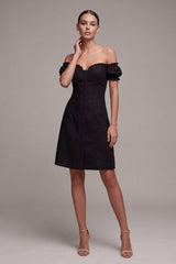 Off the Shoulder Black A Line Mini Dress