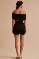 Off the Shoulder Ruched Black Cut Out Bodycon Mini Dress