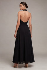 Halter Black A Line Maxi Formal Dress