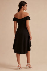 Off the Shoulder Black High Low A Line Mini Dress