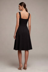 Black A Line Midi Dress with Slit