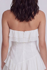Strapless Corset Ruffled A Line Mini White Dress