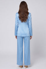 Shawl Lapel Light Blue 2 Piece Single Buckle Women's Suits