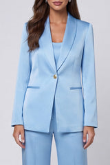 Shawl Lapel Light Blue 2 Piece Single Buckle Women's Suits