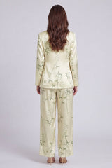 2 Piece Notched Lapel Light Green Satin Printed Women's Suits