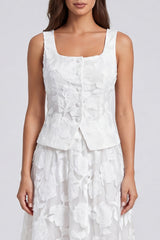 2 Piece Ivory Floral A Line Midi Work Dress