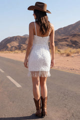 Sparkly Strapless Ivory Mini Boho Wedding Dress