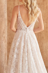 Ivory A Line Lace Corset Wedding Dress with Train