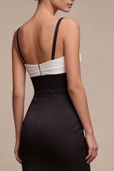 Black and White Mermaid Ruched Maxi Formal Dress