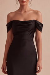 Off the Shoulder Mermaid Satin Black Formal Dress