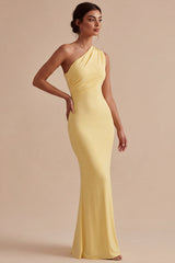 One Shoulder Ruched Mermaid Daffodil Maxi Formal Dress