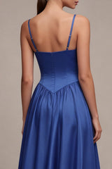 Royal Blue Pleated A Line Formal Dress