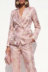 Blush Peaked Lapel Jacquard 2-Piece Women Suits
