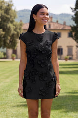 Ivory Floral A-Line Homecoming Dress with Cap Sleeves