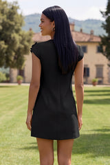 Ivory Floral A-Line Homecoming Dress with Cap Sleeves
