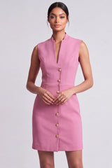 Pink Bodycon Sleeveless Single Breasted Mini Work Dress