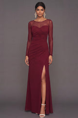 Mermaid Cabernet Boat Neck Formal Dress with Slit