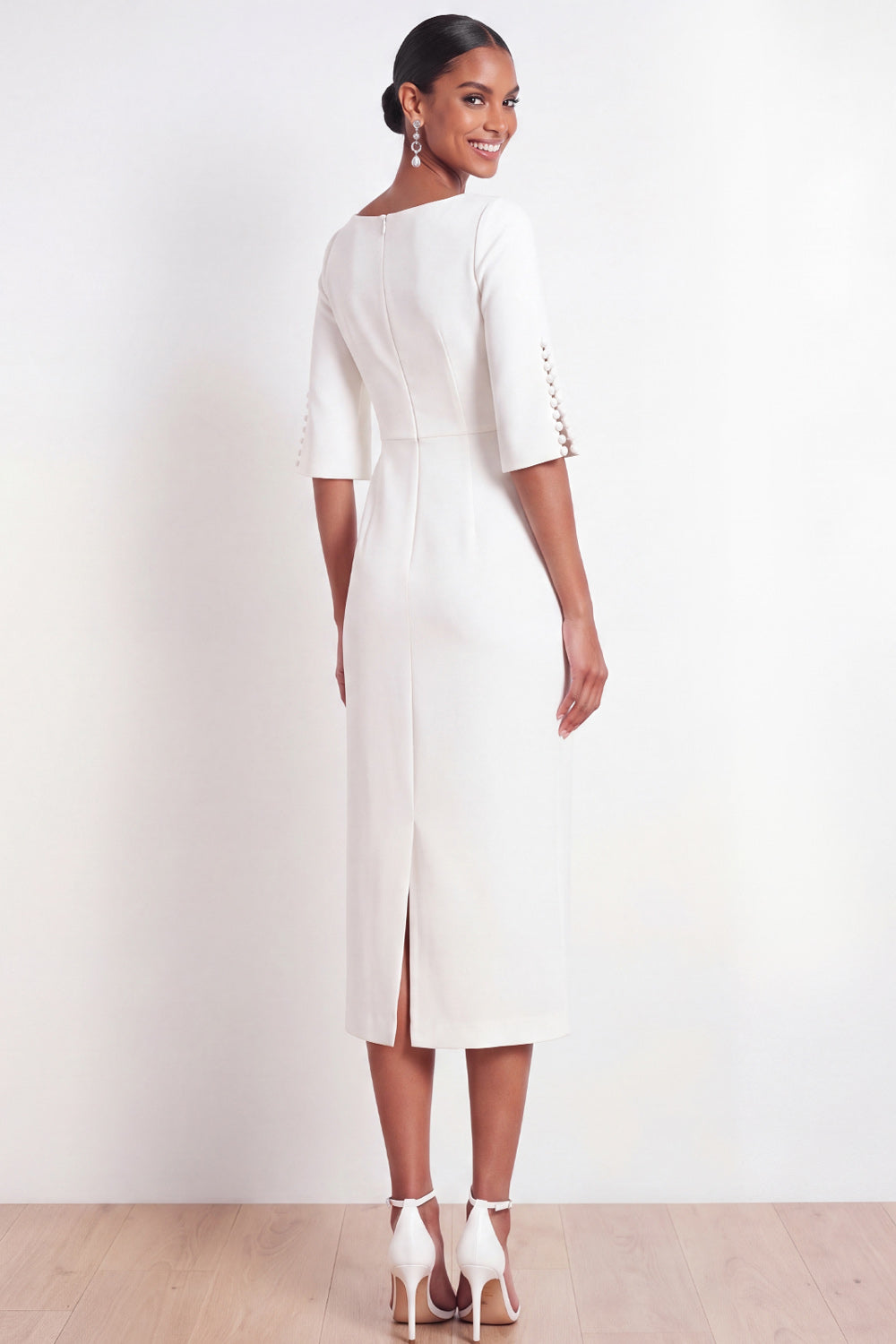Black Bateau Neck Sheath Midi Formal Dress with Slit