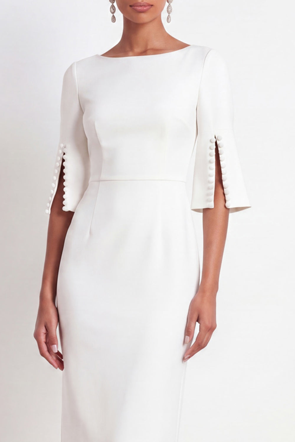 Black Bateau Neck Sheath Midi Formal Dress with Slit