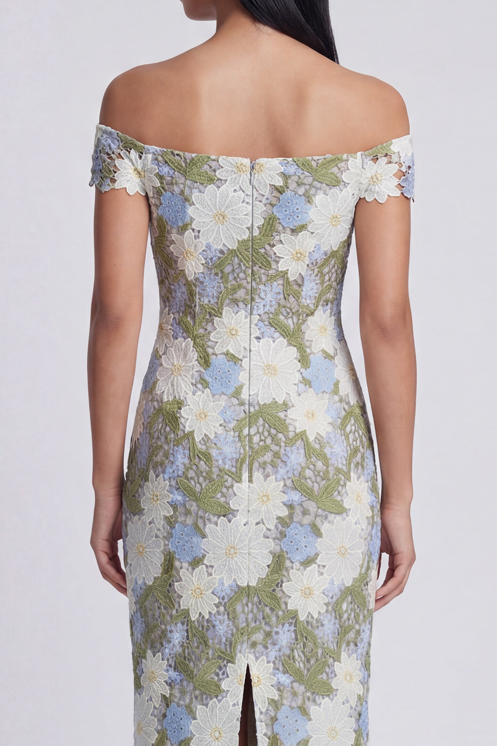 Off the Shoulder Cut Out Floral Green Wedding Guest Dress