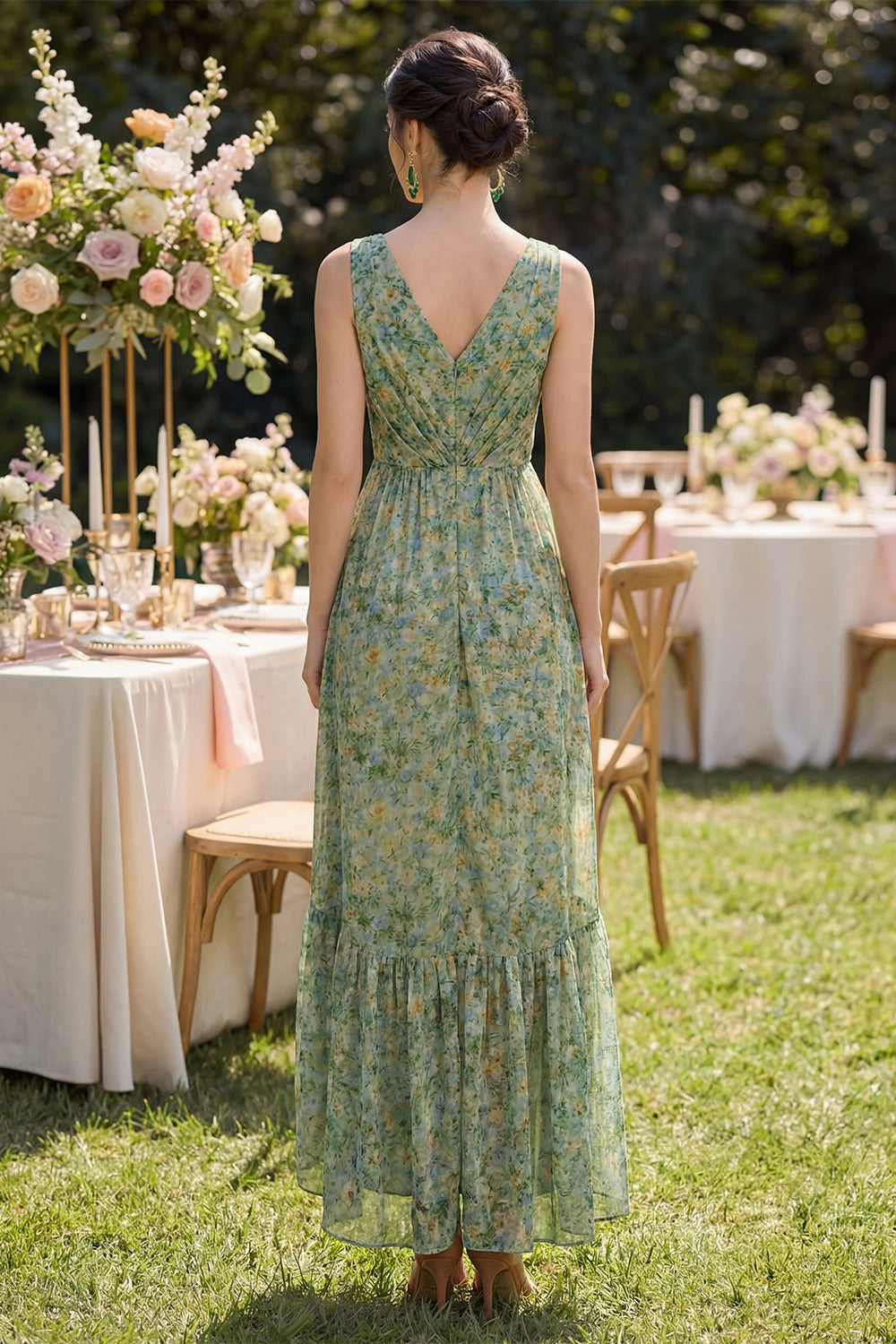 High Low Ruched A Line Dusty Green Wedding Guest Dress with Ruffles