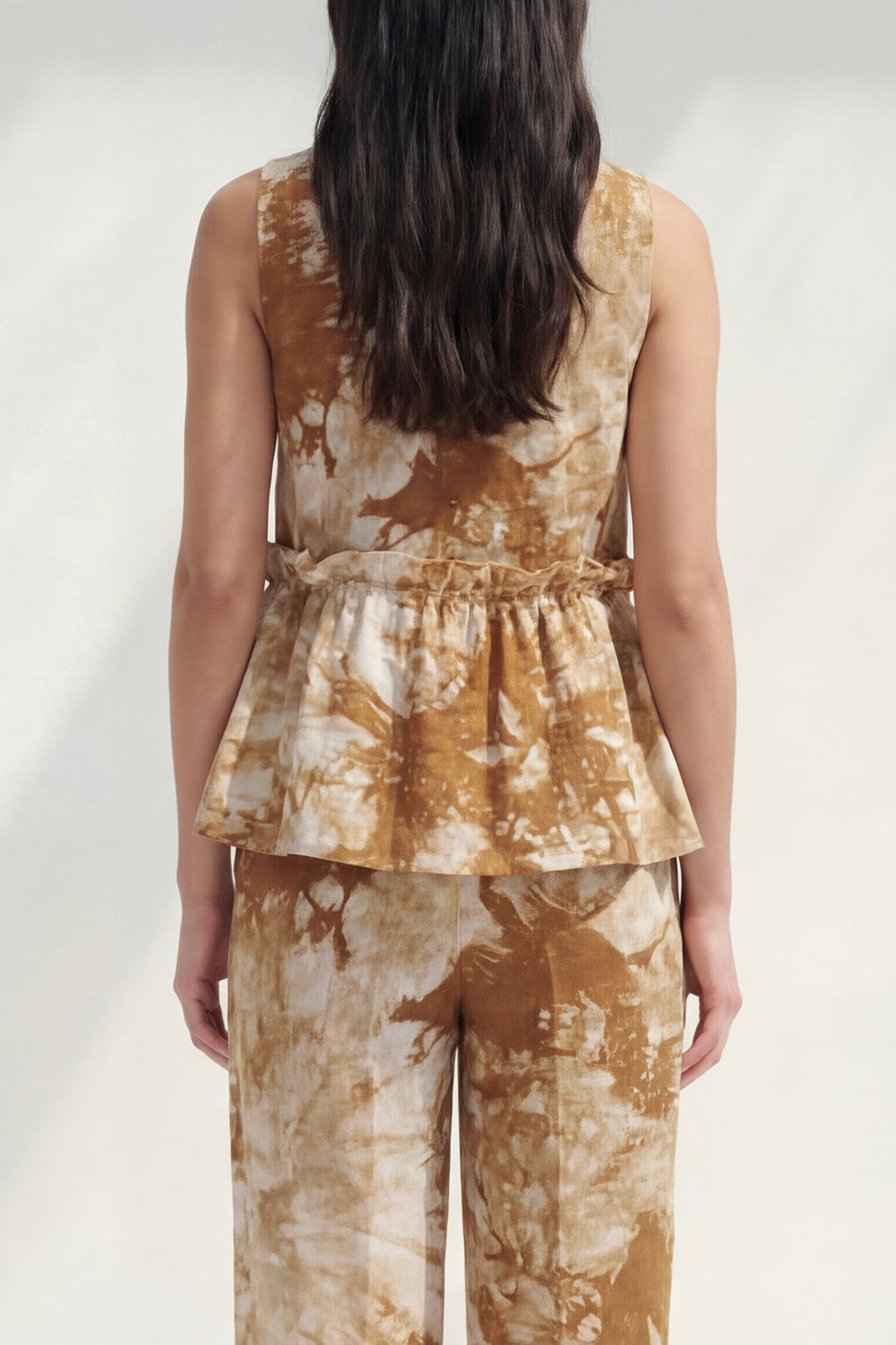 2 Piece Blue Bateau Neck Printed Women's Linen Suits