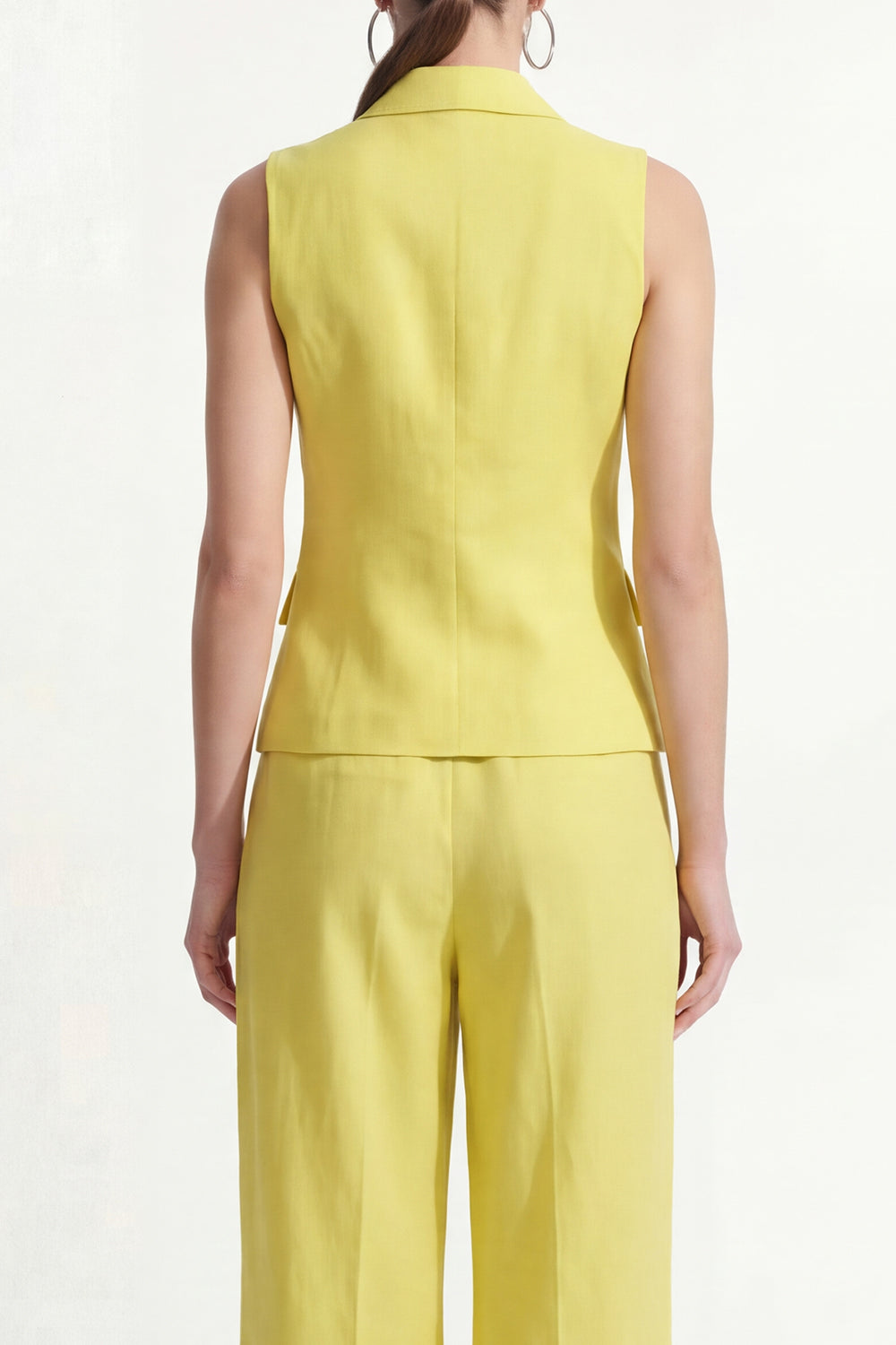 Peaked Lapel Yellow 2 Piece Sleeveless Women's Linen Suits