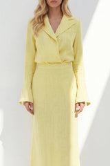 Notched Lapel Yellow 2 Piece A Line Women's Linen Suits