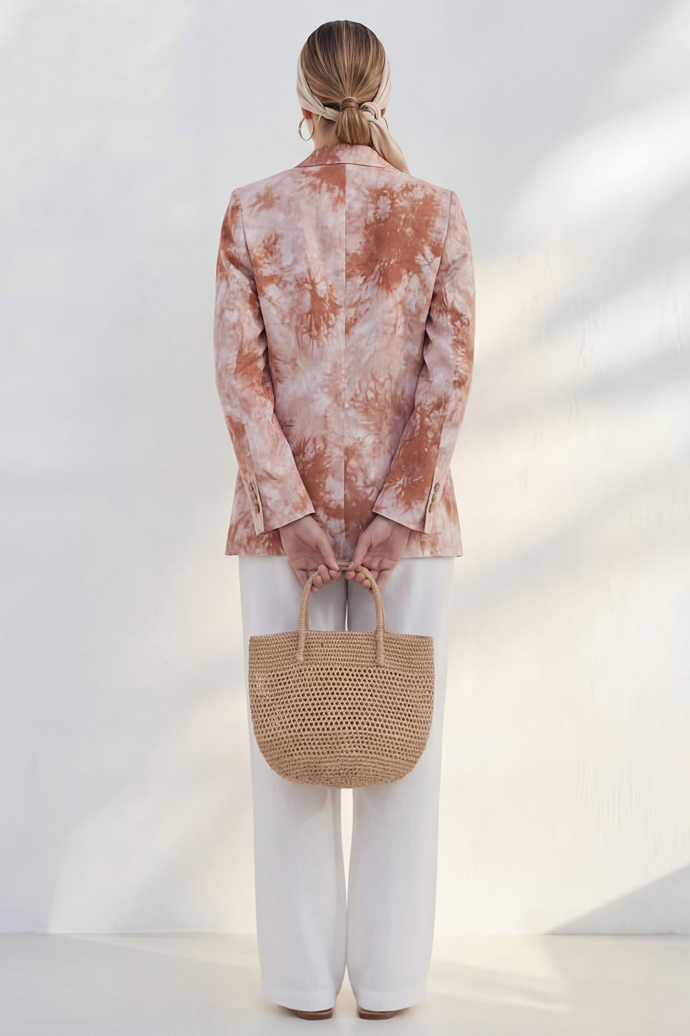 Blue 2 Piece Notched Lapel Printed Women's Linen Suits