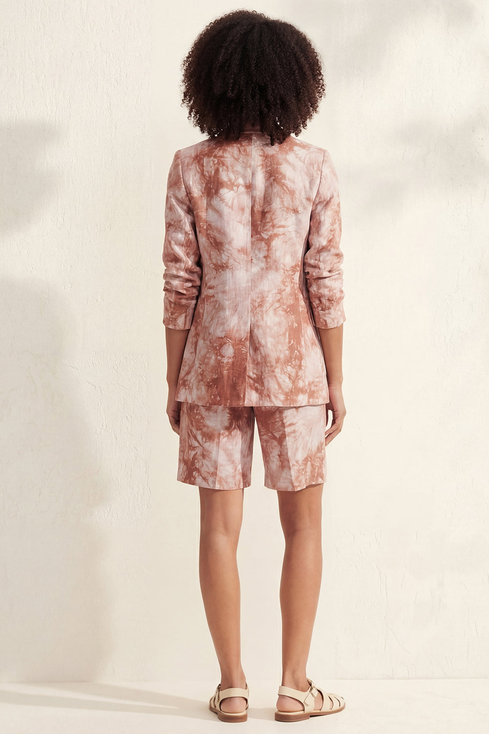 Notched Lapel Blue 2 Piece Printed Women's Linen Suits