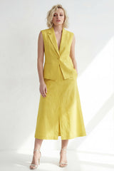 Yellow 2 Piece Notched Lapel Work Dress with Pockets